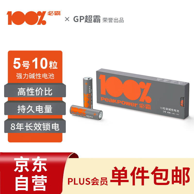 100% 必霸(peakpower)5号电池10粒五号碱性干电池适用于耳温枪/血压计/血糖仪/鼠标等5号/AA/R6P