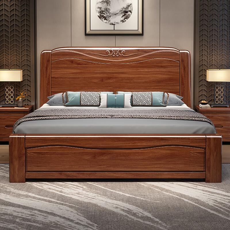 百亿补贴:麦娅月 床 胡桃木实木床 新中式床头卧室大床家居家具