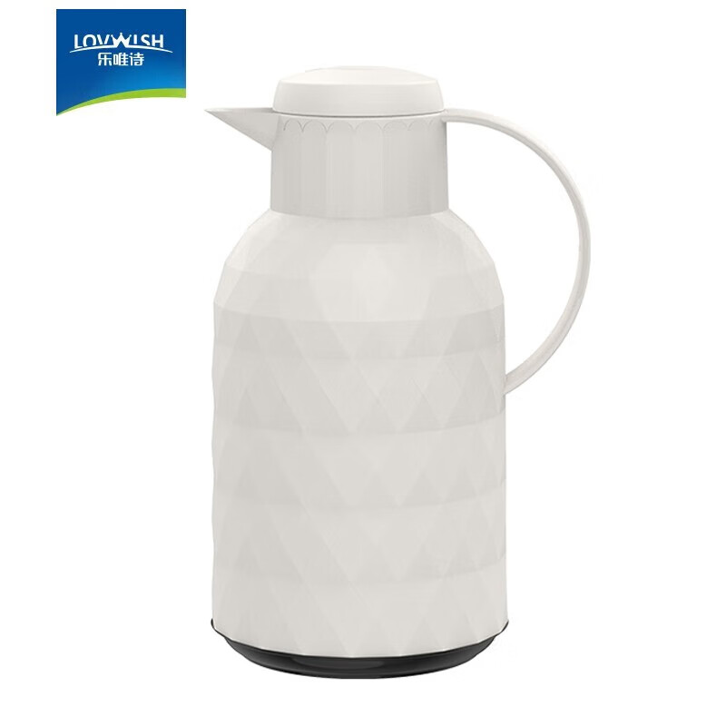 乐唯诗（LOVWISH） 保温壶家用办公室保温瓶热水瓶车载水壶暖水壶玻璃内胆开水瓶 钻纹保温壶【按压款】米白色1400ml