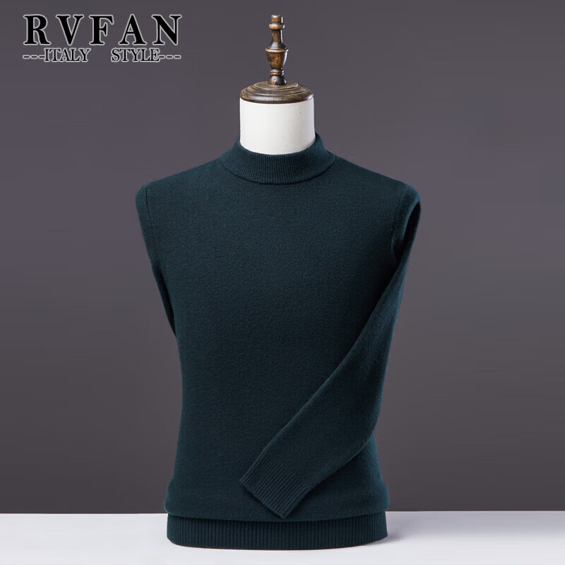 RVFAN男装羊毛衫男保暖毛衣秋冬季套头针织衫中年男士圆领打底衫 黑色 L
