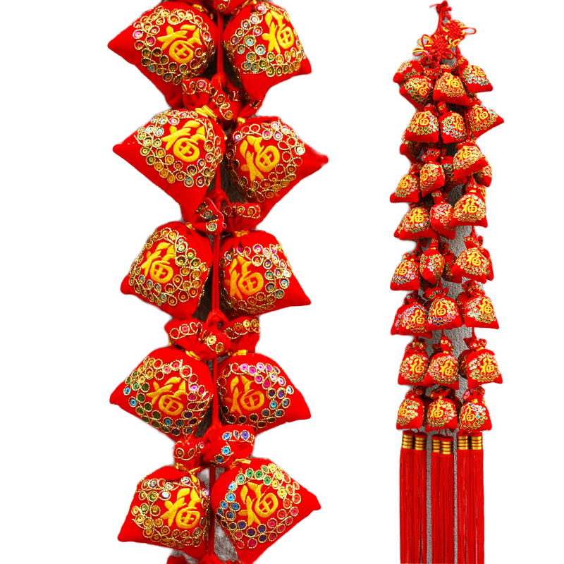 中缘结 喜庆串刺绣福袋挂饰中国结特色家居工艺品喜庆乔迁用