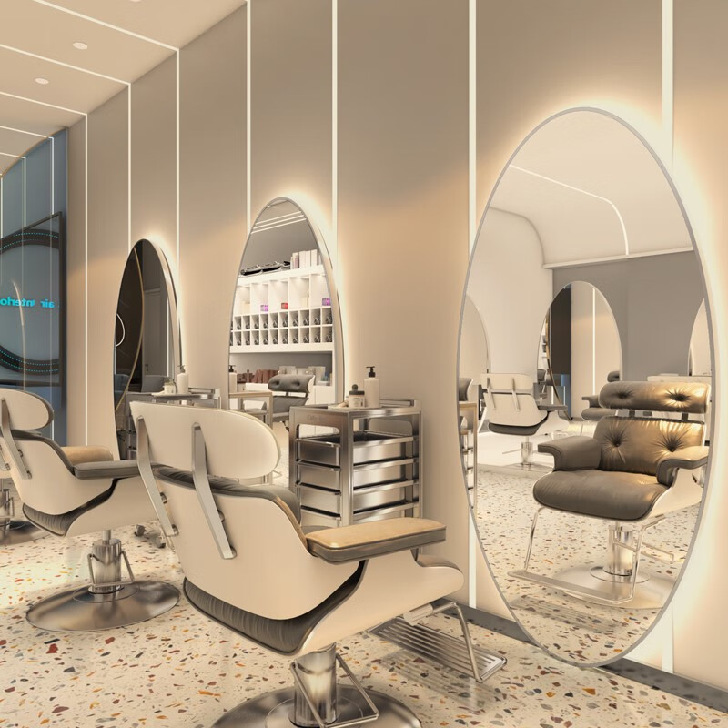 菲迪拉理发店专用网红潮款镜台发廊专用挂墙椭圆美发鹅蛋镜轻奢套装