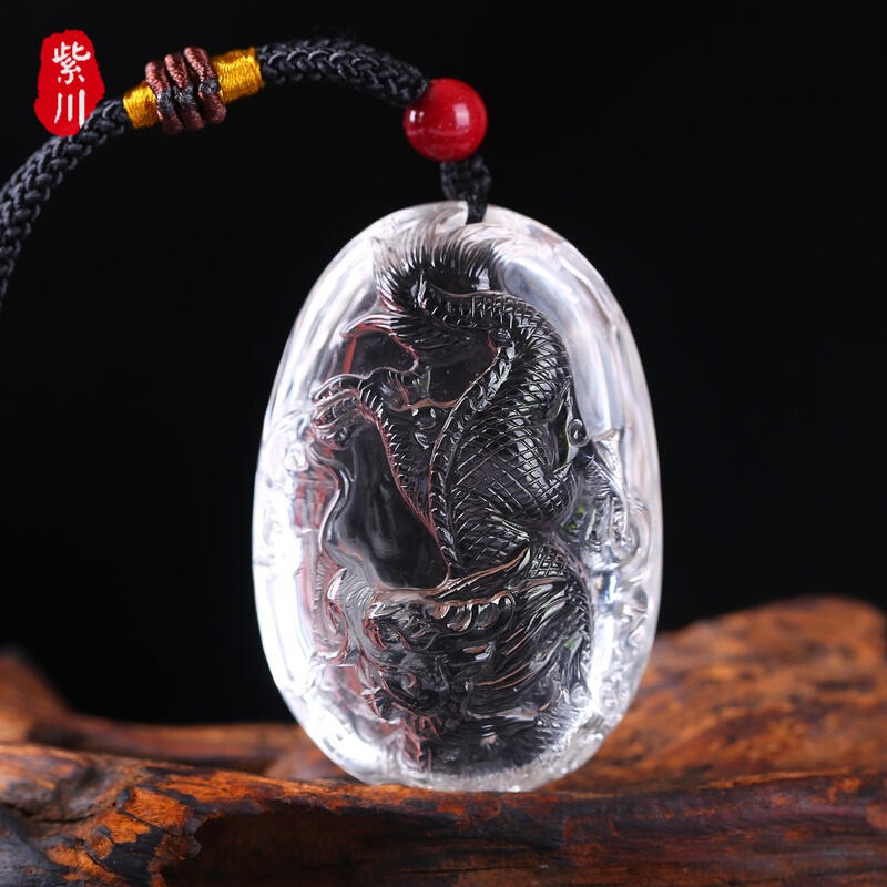 紫川 龙挂件生肖龙吉祥物天然白水晶手把件龙腾四海飞龙把玩件实用