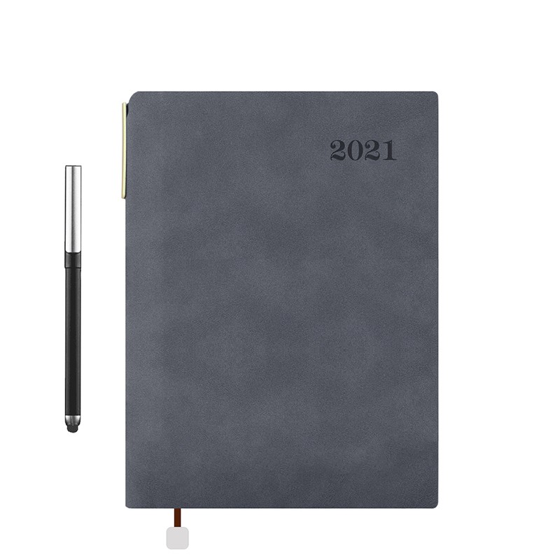 PAPERBOAT日程本2021年365天每日计划本日历记事本工作笔记本子商务时间轴效率手册手帐本子 绒皮带笔-灰色