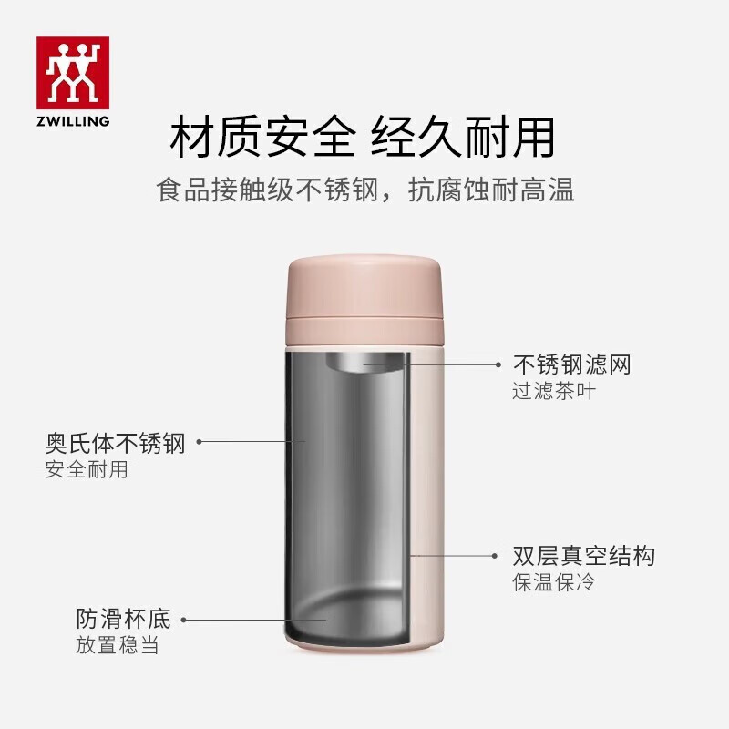 双立人（ZWILLING）水杯保温杯杯子真空茶漏杯大容量茶水分离杯保暖杯男士节日礼物 白色保温杯+玻璃杯310ml