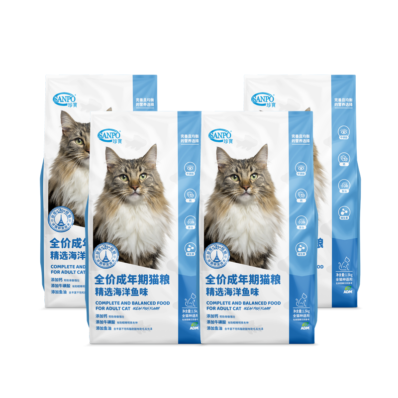 SANPO 珍寶 珍宝（SANPO） 宠物猫粮 精选海洋鱼 全价成猫通用猫粮6kg（1.5kg*4袋组合装）