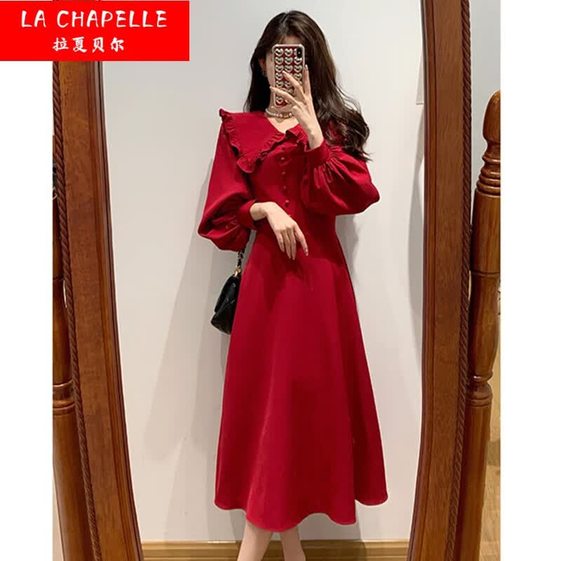 LA CHAPELLE HOMME新娘服装平常可穿敬酒服2023秋冬大码遮肚显瘦高端气质长袖红色结 酒红色 M[建议85-100斤]怎么看?