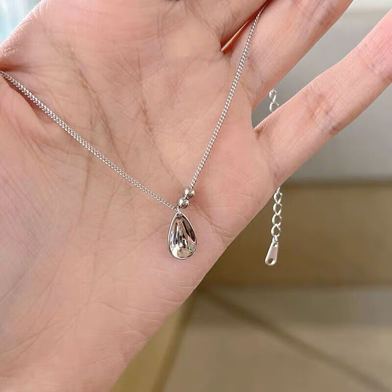 项链轻奢小众女锁骨链简约仙气高级感精致时尚百搭 椭圆水滴项链 银色