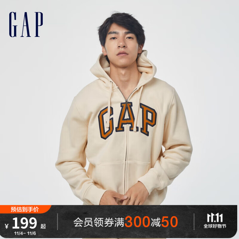 Gap男女装秋季LOGO碳素软磨抓绒卫衣461135情侣装运动休闲外套 奶油米色 185/108A(XL)怎么样,好用不?