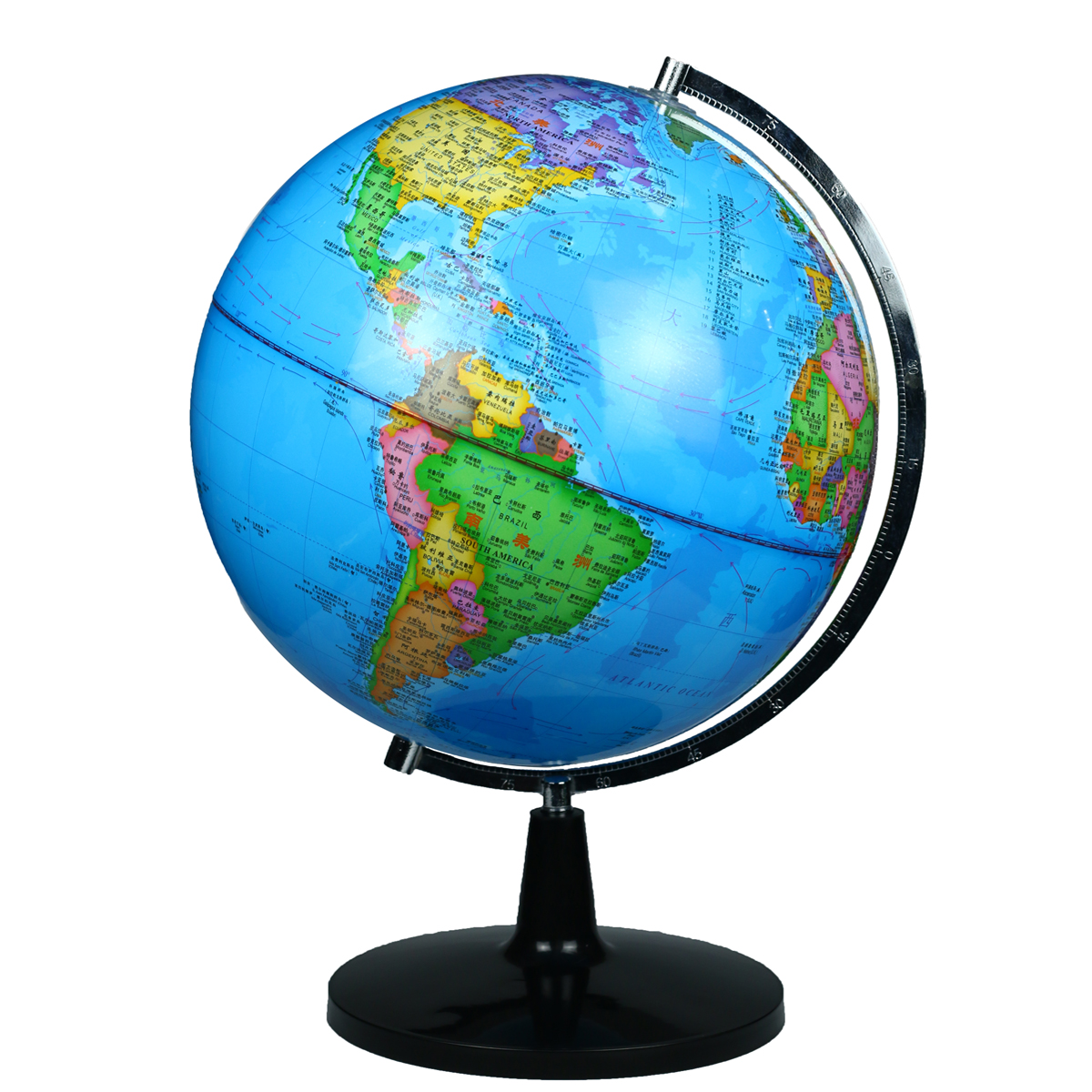 科睿才 32cm世界平面政区地球仪摆件大号学生用中英文2018教学家居