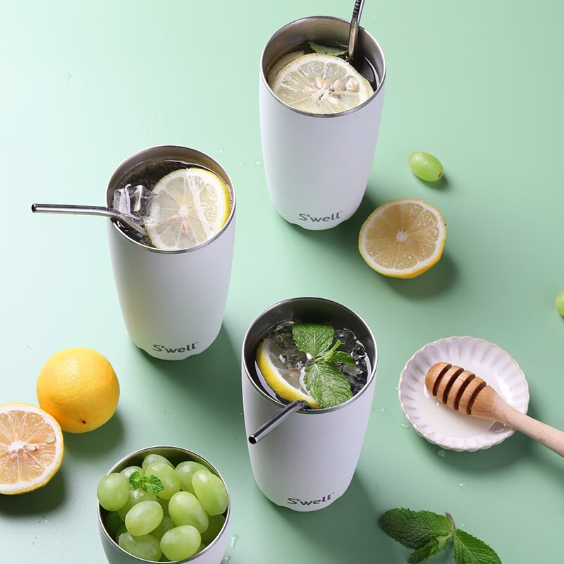 swell保温杯男女士带盖居家办公水杯便携咖啡杯大容量不锈钢吸管杯