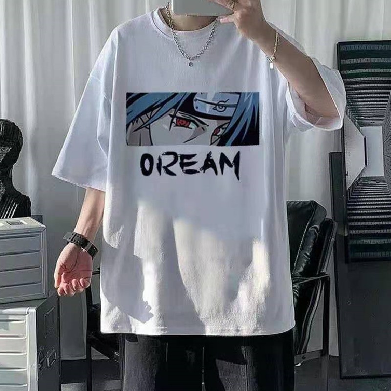 t恤男新款ins潮流百搭五分袖t恤宽松原宿夏季半袖体桖衣服 佐助白色