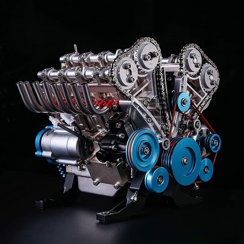 v8发动机模型可发动土星文化工匠师3D金属拼装V8发动机模型可动迷你八缸引擎机械玩具 V型八缸发动机(全金属款)_+工具
