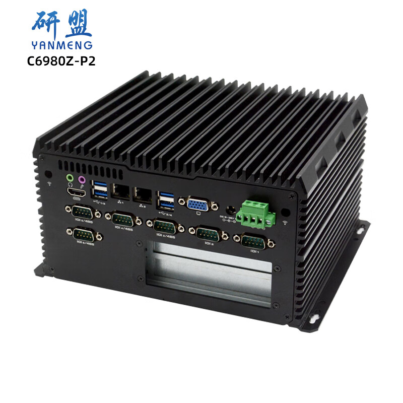 研盟（YANMENG）模块化全铝无风扇嵌入式双网六串宽压双PCI扩展GPIO防尘工控机迷你电脑主机 C6980Z-P2(3865U) 4G+64G