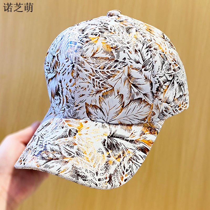 诺芝萌 春秋印花棒球帽子 女士树叶弯檐鸭舌帽 太阳帽 女士遮阳帽nf