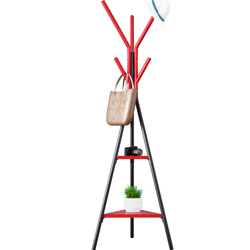 索尔诺 衣帽架简易衣架落地卧室衣服架挂包架家用铁艺挂衣架子置物架9830Y 黑红色