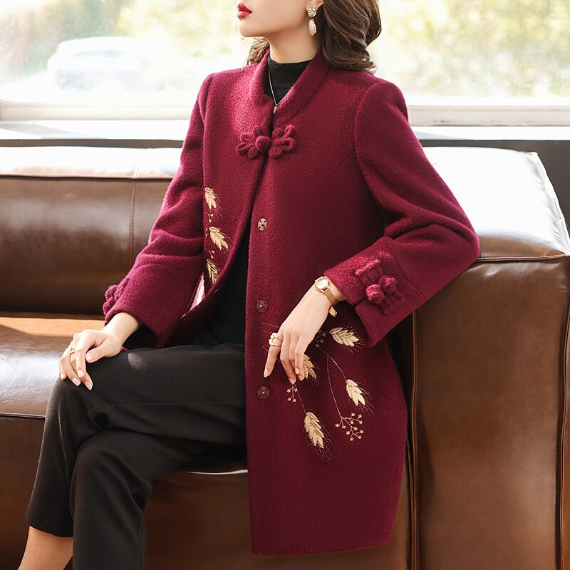 他她洋气妈妈冬装呢子外套喜婆婆婚宴装中老年人冬季结婚礼服毛呢大衣