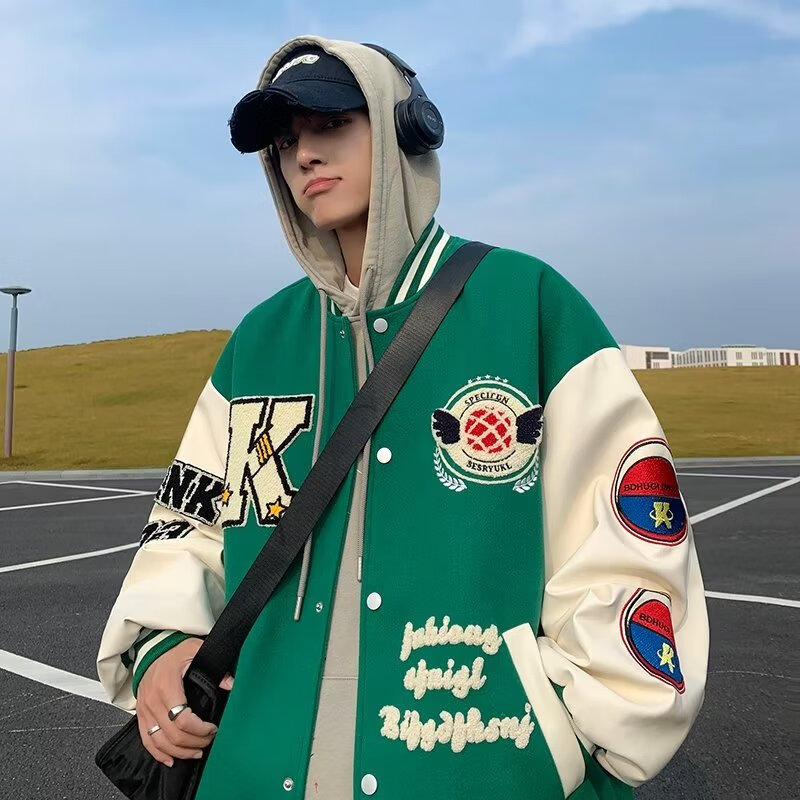 angelgonzales男士高档欧美ins潮牌痞帅外套男宽松夏季字母毛呢夹克