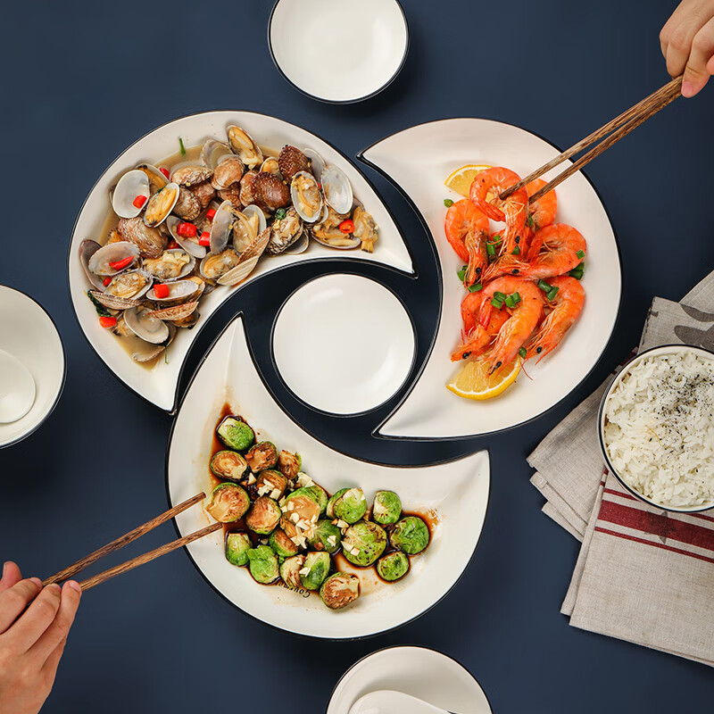 厨匠月亮拼盘餐具组合家用团圆桌菜盘子过年聚会碗碟套装摆盘扇形餐盘