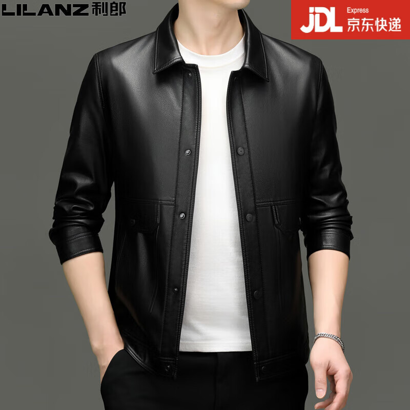 利郎 less is more利郎男装长袖真皮皮衣外套秋冬新款中青年男士加绒