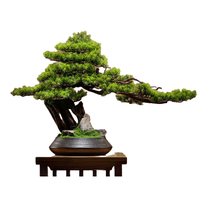 竹暄迎客松盆景擺件仿真綠植崖柏松客廳室內(nèi)茶室茶臺(tái)禪意軟裝中式裝飾 賓至如歸盆景【綠崖柏】