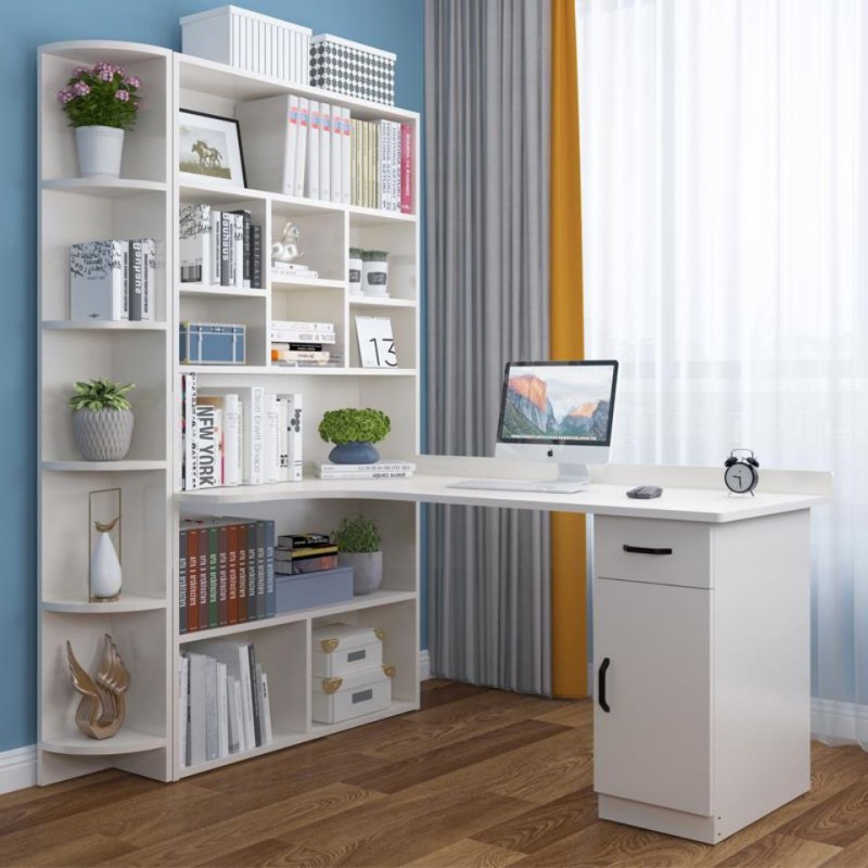 欧旭瑞实木转角书桌书架组合电脑台式写字桌书柜家用卧室拐角学习桌