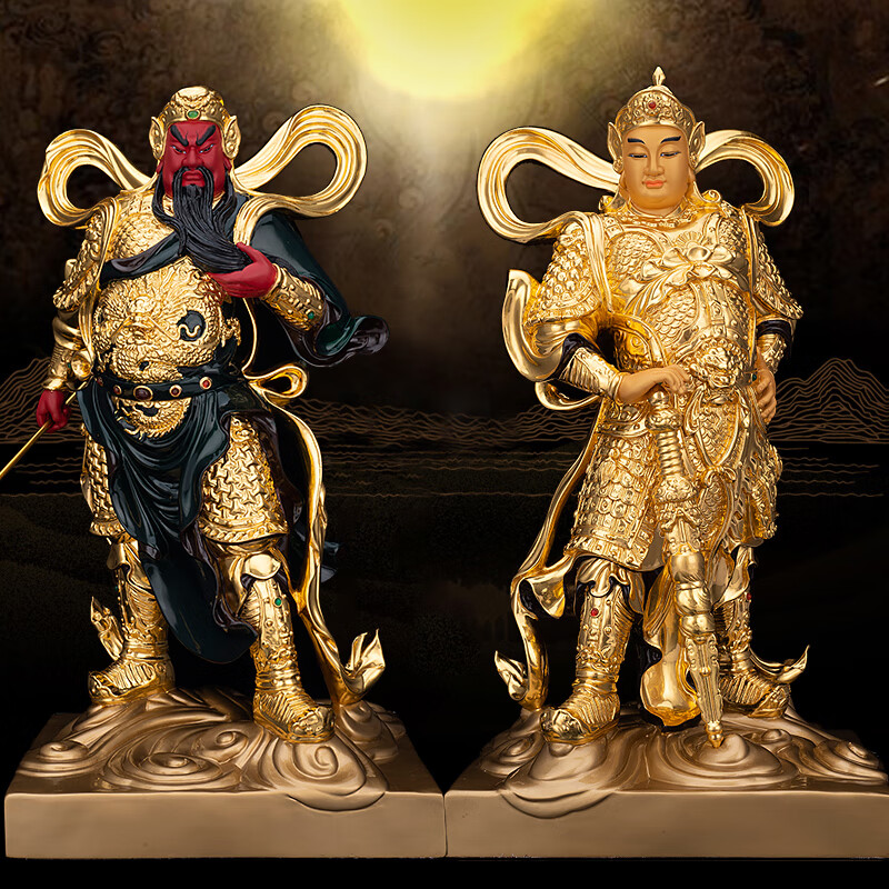 普莲紫竹莲 台湾纯铜贴金伽蓝韦陀菩萨佛像韦驮尊者护法关公佛堂摆件
