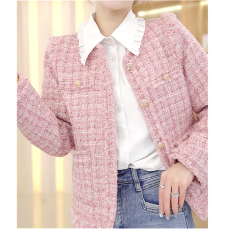 de诗雨女装2023新款春季百搭小香风气质外套精显瘦上衣女mrde 粉色 m