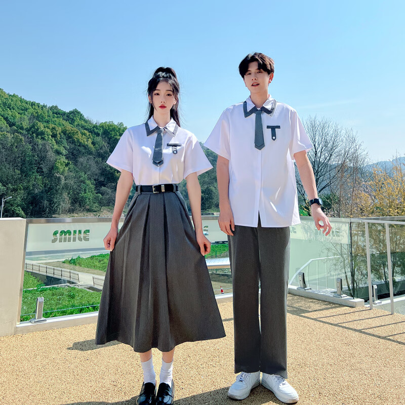 毕业学生学院风生短袖衬衫女长裙中学生校服jk套装 男生衬衫(含领带)
