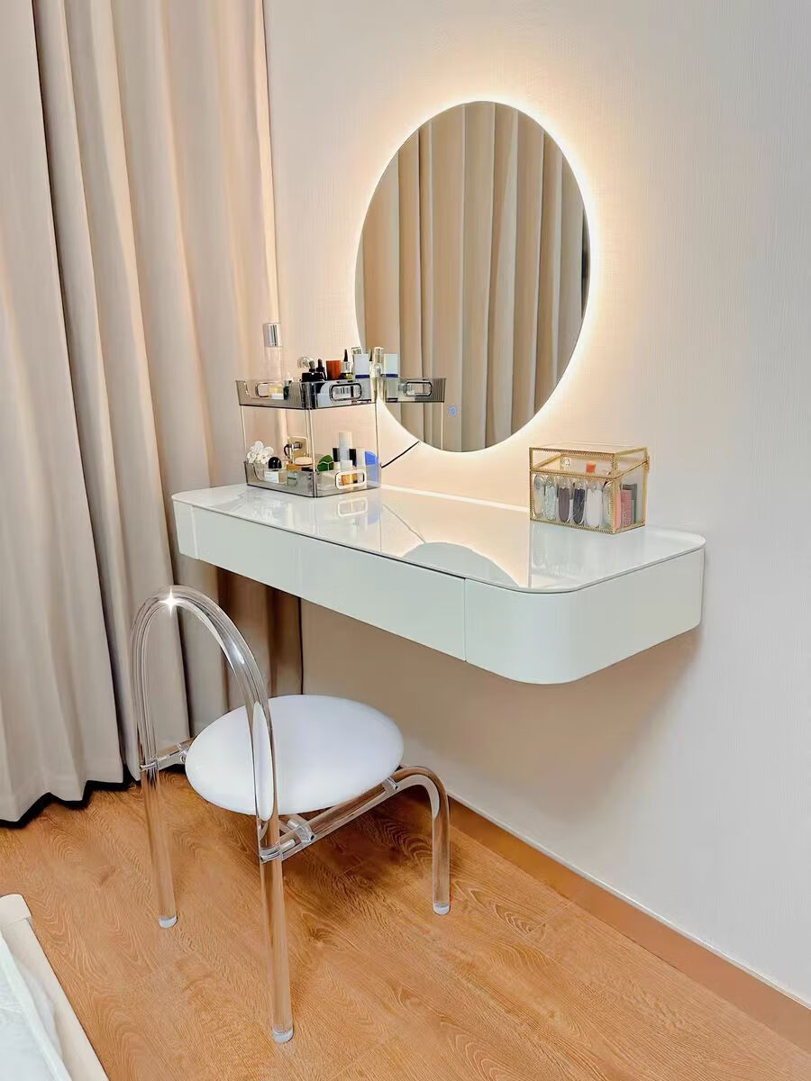 出写悬空 悬浮 现代简约悬空卧室书桌 风壁挂式化妆桌 奶白色 烤漆