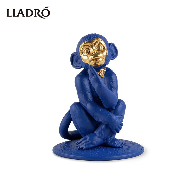lladro 雅致小猴子蓝金配色瓷偶欧式家居饰品摆件乔迁礼  小猴子(蓝金