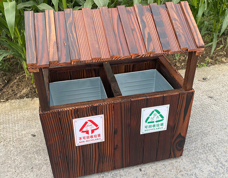 垃圾桶防腐木垃圾桶户外实木垃圾桶公园木质垃圾分类箱景 价格款式请