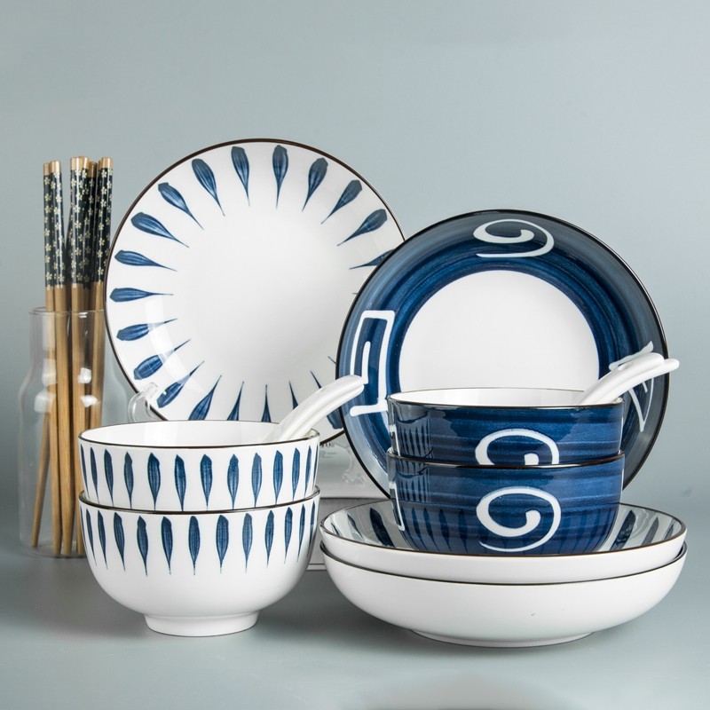 尚行知是 日式碗碟套装家用简约创意盘子陶瓷餐具碗盘米饭碗面碗组合 日式混色4碗4盘4勺4筷