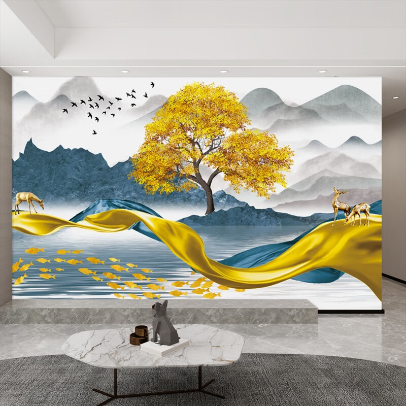 电视背景墙壁纸5d立体简约现代墙纸影视墙装饰麋鹿8d壁画无缝墙布