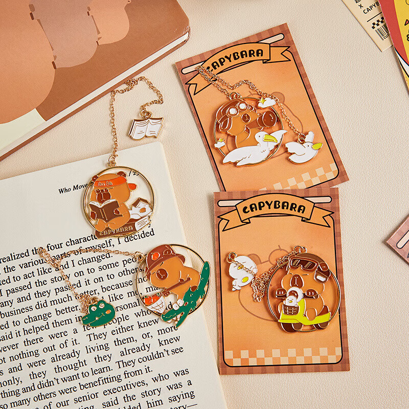 集物一册元旦礼物卡通熊猫金属书签学生阅读标记书页夹出国伴手礼创意生日礼物送同学老师 呆萌豚鼠书签【卡纸独立包装4个一套】