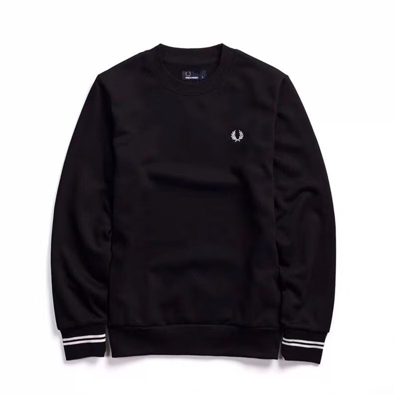 fred perryfred perry男圆领卫衣麦穗刺绣套头上衣运动休闲黑色打底衫