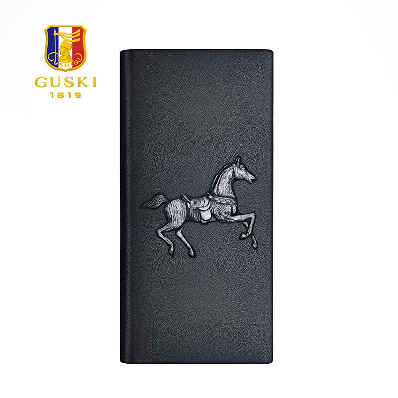 古士旗（GUSKI）法国品牌男士钱包男长款皮夹牛皮钱夹高档卡包新年生日情人节礼物 【专柜礼盒】马到成功860011-3 头层牛皮/百搭长款