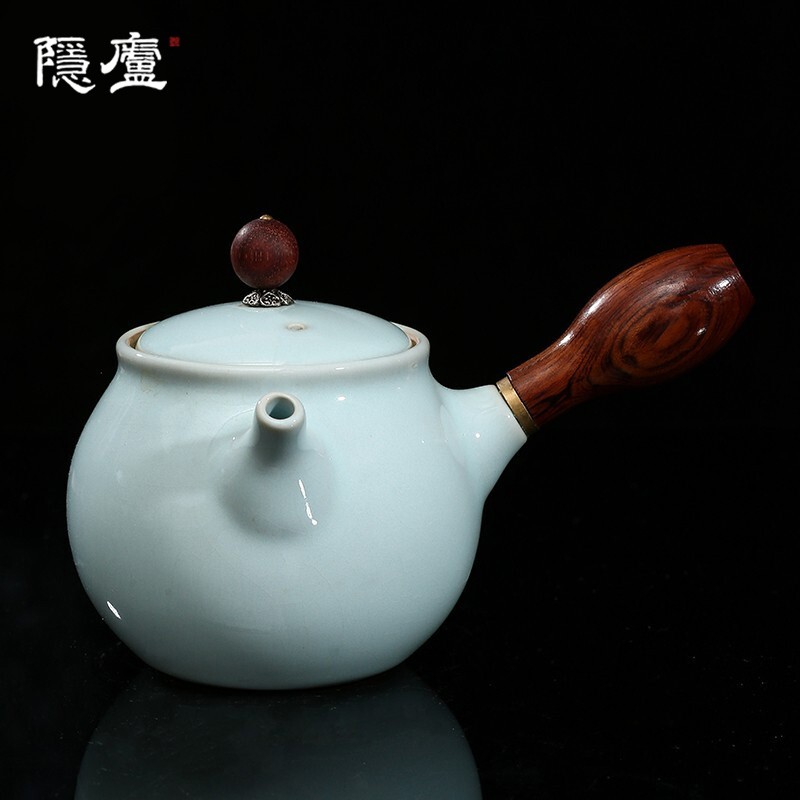 隐庐李廷怀汝窑汝瓷茶壶侧把壶陶瓷大号单壶开片天青色功夫茶壶 廷怀