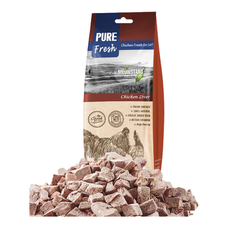 喵达纯鲜肉冻干鸡肝肉粒0添加猫零食 冻干猫咪 全期宠物零食80g 