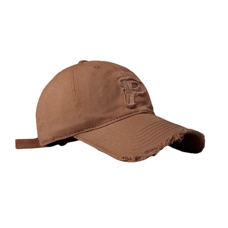 FOURDATRY棒球帽男春夏P字母复古水泥灰百搭显脸小破洞鸭舌帽女 383CHT黑色P字母棒球帽 均码 (54-58cm)