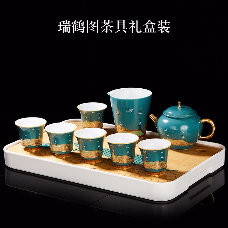 容山堂瑞鹤图茶具套装金丝珐琅彩功夫茶壶公道杯茶杯陶瓷整套礼盒 润