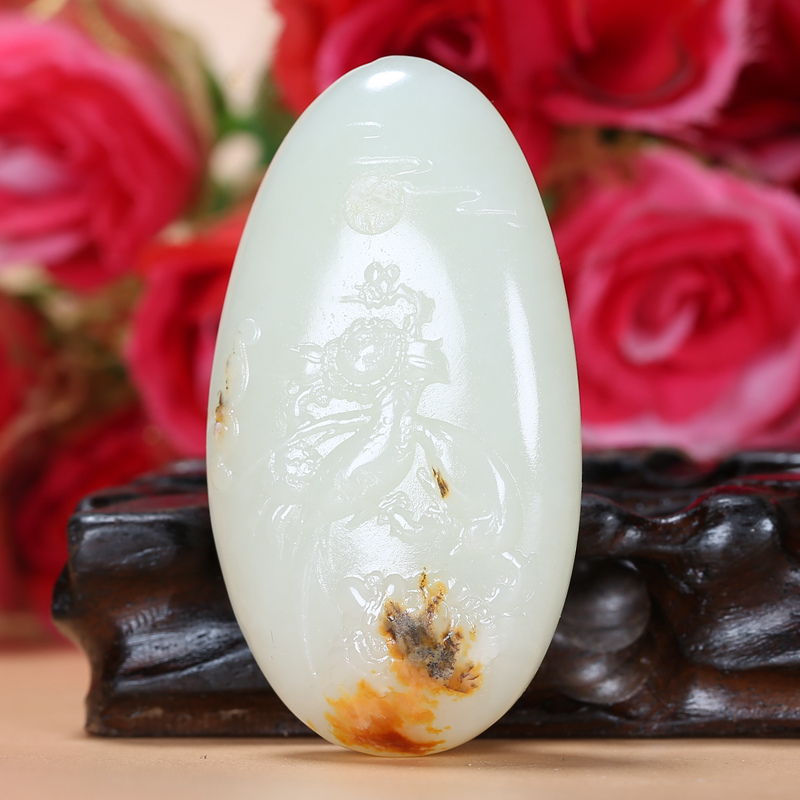 【珠宝严选】苏州玉雕大师万子涵作品 和田玉籽料羊脂玉喜事连连玉坠