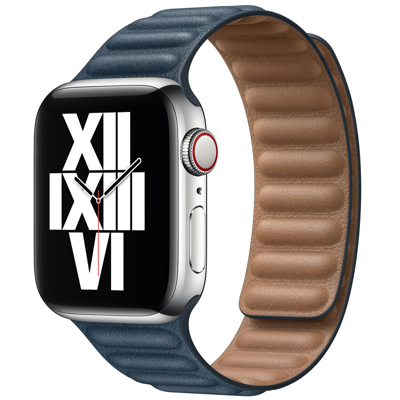 BHO 苹果手表表带 适用Apple iwatch6/SE/5/4/3/2/1表带皮质制磁扣男女 蓝色 42/44mm表盘