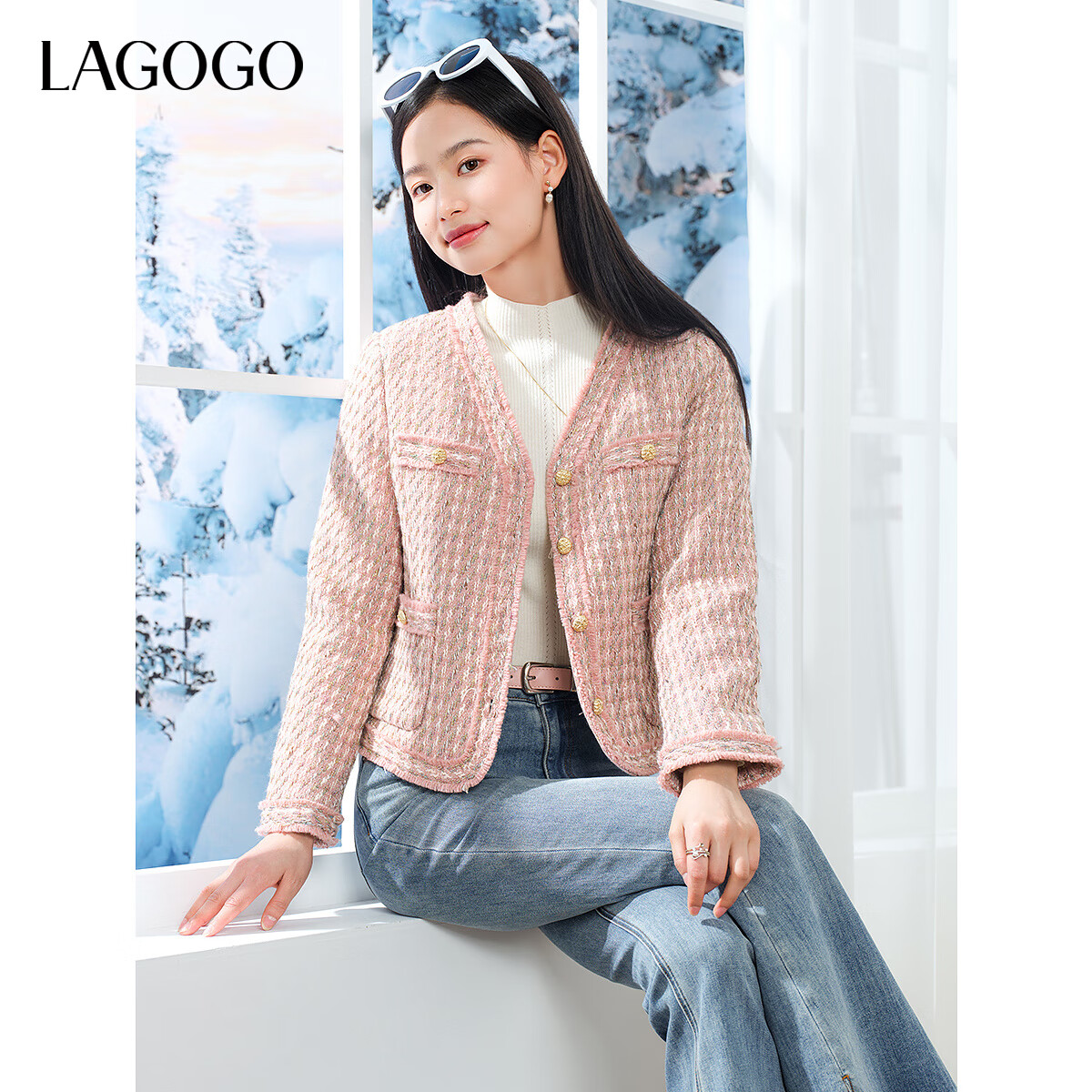 LAGOGO����ë���޷�Ů���ȹ�2024�궬�¿�С����԰����ն����� �ۺ�ɫ M 204Ԫ