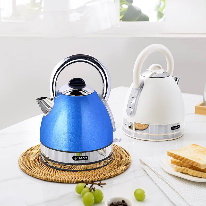 一特(EnTech)1800W快速烧水壶家用高颜值电热水壶大容量分体式加厚304不锈钢大功率插电烧水自动断电防干烧 1.7L 专柜款-海洋蓝(带水窗)