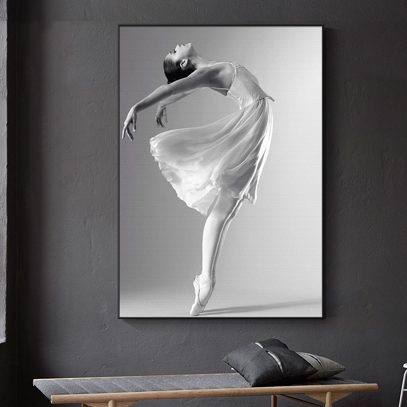 卓岳家饰【轻奢高端】现代轻奢玄关装饰画 舞蹈室芭蕾舞美女壁画 黑白