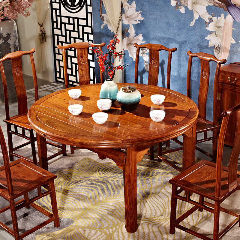 缦宛木变形餐桌 餐桌组合可伸缩折叠变形圆桌椅实木饭桌花梨家用家具