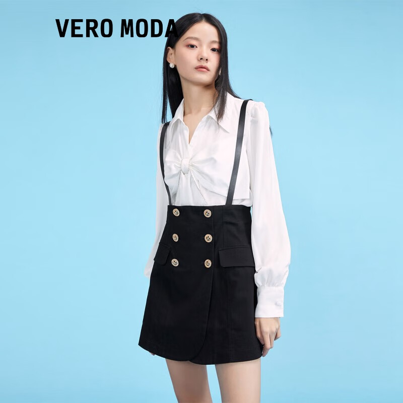 Vero Moda新款休闲气质双排扣背带短裤女 黑牛仔 155/60A/XS/R
