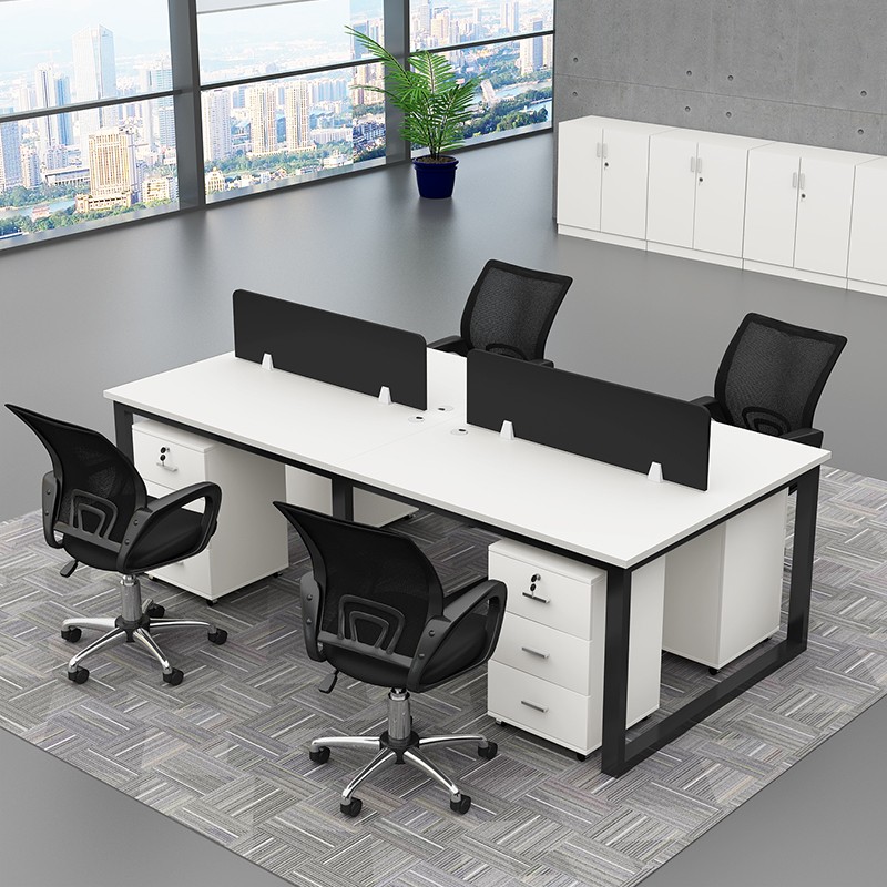 意尚格办公桌椅组合职员桌工位4/6简约单双四人位员工屏风电脑桌 黑色钢架+白色板 四人位