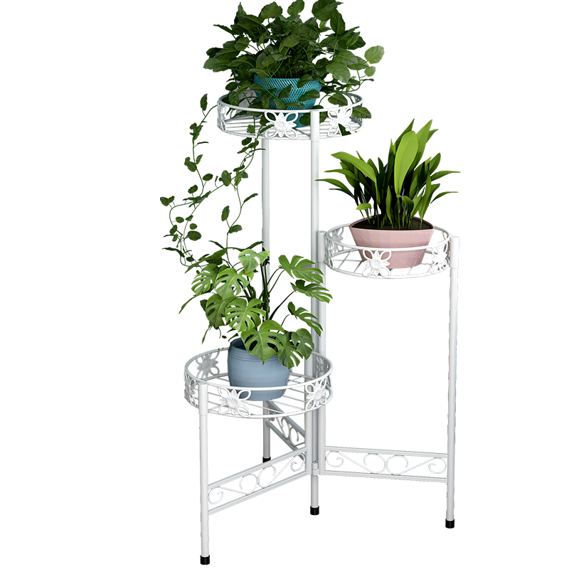 蜗家 花架铁艺落地花盆架子室内阳台装饰架多层花架子置物架客厅简约北欧风挂架绿萝架层架 H9031-白色